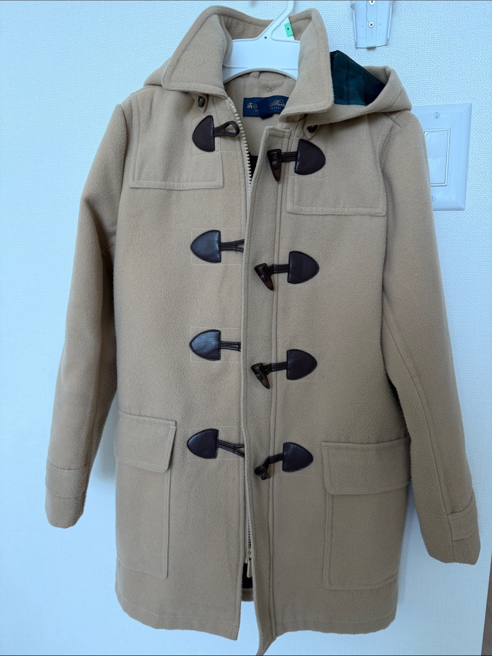 Brooks Brothers Camel Tan Wool Toggle Coat with Hood Size 12. Trench coat 🧥